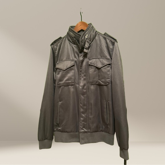 Buffalo David Bitton Gray and Blue Bomber Jacket with Stand-Up Collar - Picture 1 of 2